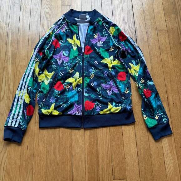 Adidas Size M Multicolor Blossom Of Life Floral Graphic Full Zip Track Jacket - Picture 3 of 15